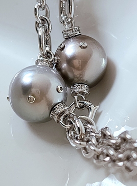 【特清不褪】大溪地海珠925银男女粗项链 正圆巨大16mm镜面光