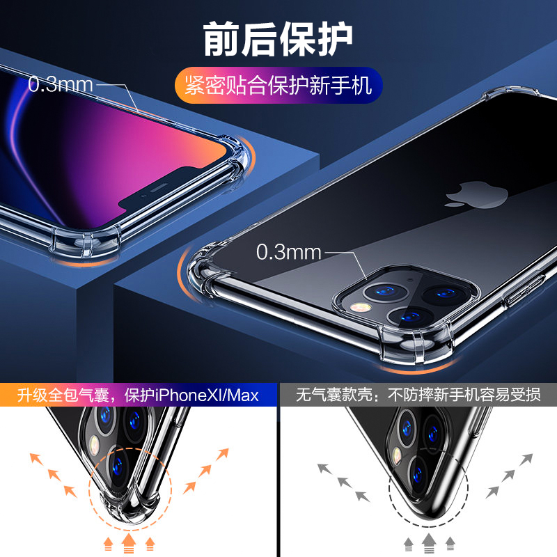 iPhone11透明手机壳XR苹果11 X全包7/8plus/6/6s防摔SE12mini硅胶8P气囊加厚11Pro新款12promax外壳xsmax套xs - 图0