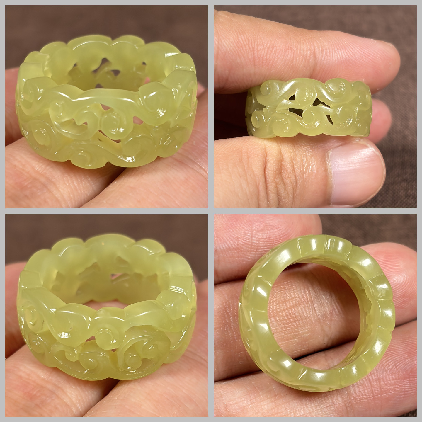 Lei's Jewelry Hetian Jade Hollow Antique Ring Authenticity
