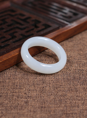 天然和田羊脂白玉圆环素圈戒指
