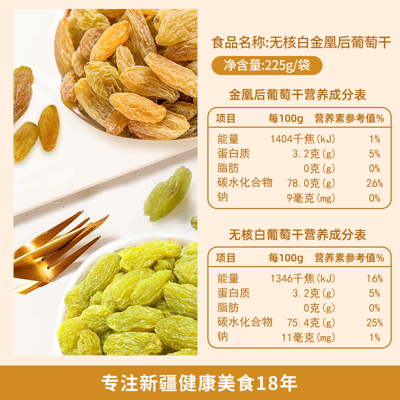 楼兰蜜语吐鲁番葡萄干225gx2袋新疆一级果干休闲零食蜜饯0添加 - 图0