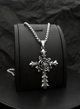 玫瑰花十字架项链男女ins土酷