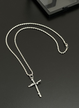 原创复古树枝十字架项链毛衣链