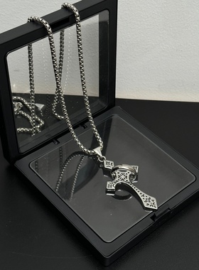 复古钛钢圆环十字架项链男毛衣链
