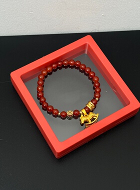 本命年红色玛瑙串珠沙金小马手链