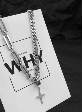 古巴拼接四芒星项链男女潮锁骨链