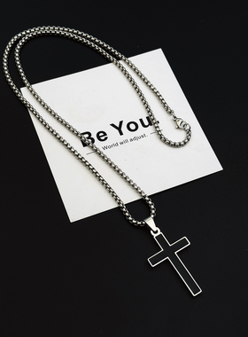 学生潮男ins嘻哈黑色十字架项链