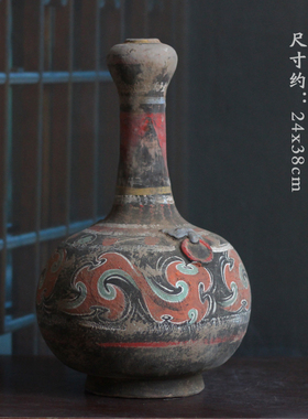 仿古陶器摆件彩绘蒜头瓶鸭头壶