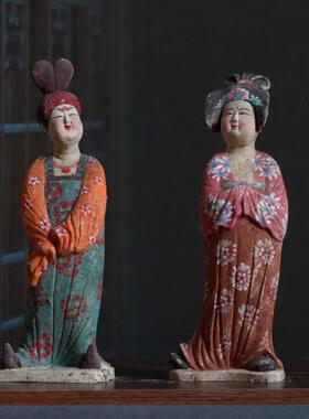 收藏老货仿古伎乐俑彩绘陶器
