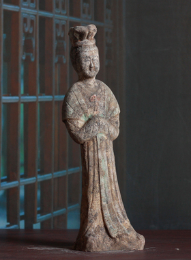 隋唐仿古高发髻女立陶俑摆件装饰