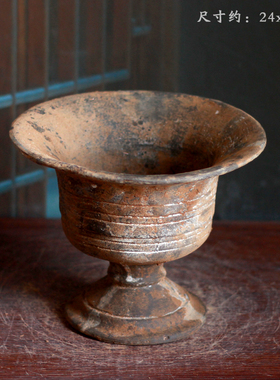 仿古陶器彩绘陶豆摆件汉代器皿