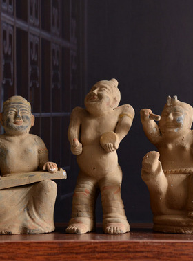 仿古陶器汉代说唱俑击鼓俑古典国风民俗老物件影视道具艺术品收藏