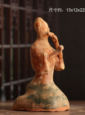 汉代红釉仿古陶俑桌面摆件收藏品