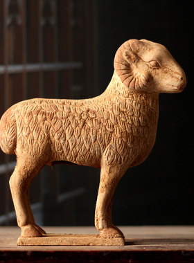 画彩陶羊复古风博古架艺术品摆件