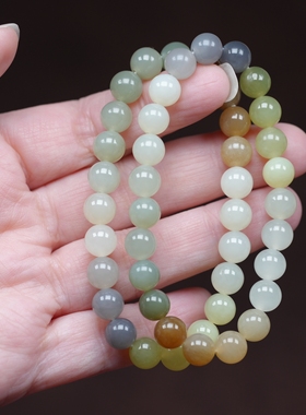 梦幻彩虹。和田玉多宝8毫米渐变马卡龙黄糖烟紫玉奶蓝手链串女