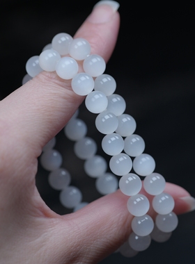 肝胆皆冰雪。高冰白青海和田玉活猫眼羊脂白玉8毫米圆珠手链