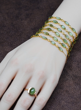 金价回到五年前！俄碧玉猫眼18K真金镶嵌南非真钻手链 配证书