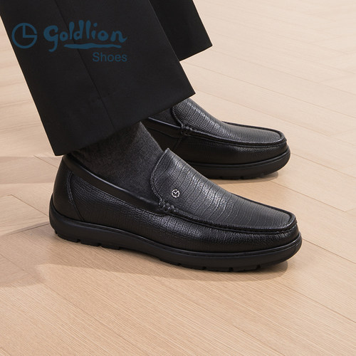 金利来皮鞋官方正品秋冬新款商务休闲一脚蹬真皮软底男士乐福鞋子 - 图1