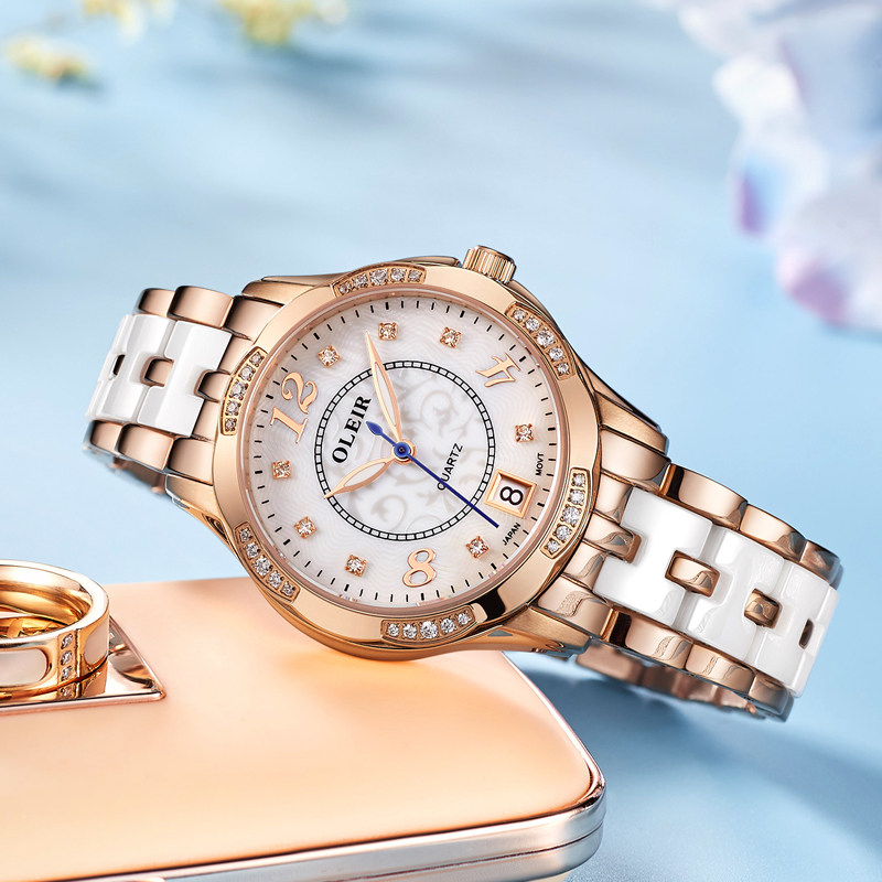 女正品表陶瓷表女款钢带简约女表 欧雷亚国产腕表