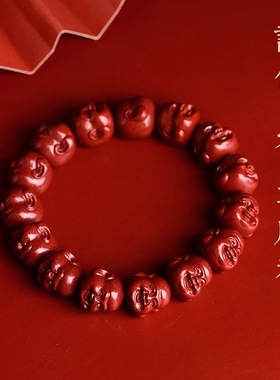 朱砂佛头手串本命年弥勒佛男女款手链正品饰品礼物低含量朱砂手链