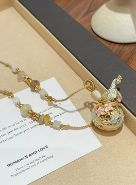 新中式国风彩色滴油葫芦吊坠天然石串珠项链女高级感毛衣链长款