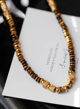 美拉德风虎眼石隔片串珠项链女锁骨链颈链叠戴设计高级感小众复古