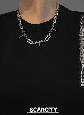欧美铆钉钛钢项链男生潮流嘻哈小众朋克男毛衣链不掉色卫衣配饰女