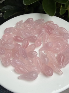 天然粉水晶雕刻玉兰花吊坠横孔珠