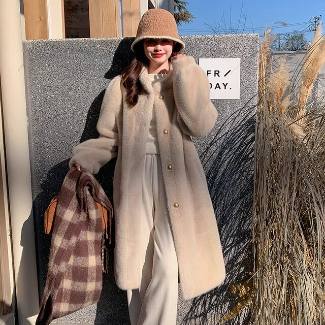 2025冬季新款羊羔毛外套女中长款加厚高级感环保皮草水貂绒大衣