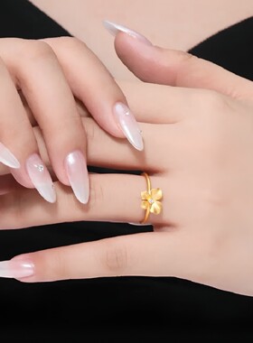 2025新款金店同款沙金花月佳期镶钻小金花戒指女气质百搭金色指环