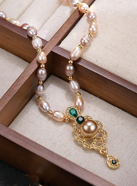 2025新款淡水彩光珍珠项链珠光宝气时尚古典百搭气质锁骨链送女友