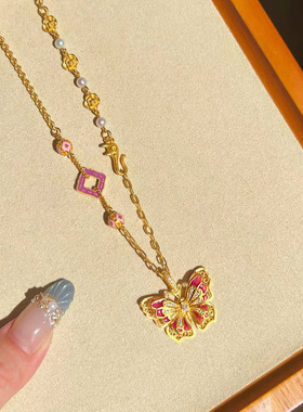 2025百搭繁花似锦项链搭配迷雾仙镜蝴蝶吊坠沙金翩翩起舞蝴蝶挂坠
