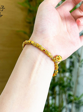 2025小金坨沙金手链女款古法铜镀仿金不掉色手饰碎银子转运珠手串