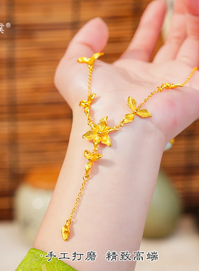 2026沙金蝴蝶铃兰花三生花项链黄金色气质时尚百搭颈链女锁骨链