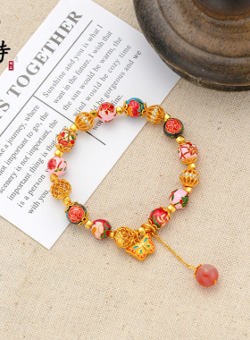 久不掉色黄金色沙金十二月生辰花蝴蝶diy配珠小孔珠手串女士手链