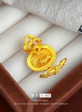 2025新中式黄金色越南沙金镂空花丝可打开元宝貔貅吊坠编绳女项链