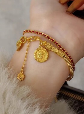 韦雪同款沙金算盘珠黄财神吉言手链女时尚黄金色招财纳福盘缠手串