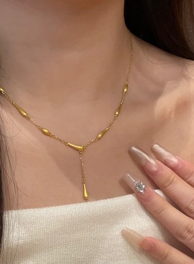 2025瑞秋同款轻奢法式沙金水滴项链女超闪精致显白吊坠高级锁骨链