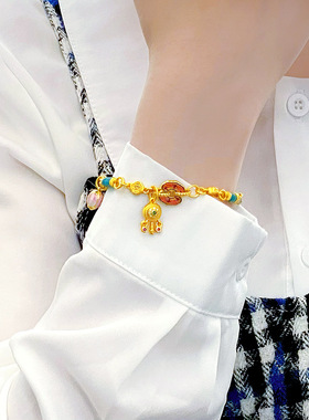 2025款中式风古法镶钻拨浪鼓多宝手链女古法轻奢手工盘缠高档手串