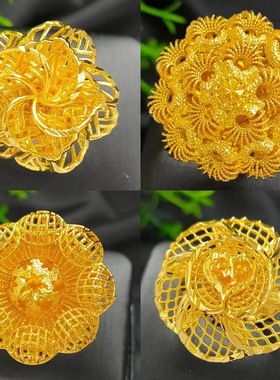 黄金色沙金金镂空花朵戒指女印度非洲欧美婚礼 jewelry跨境指环