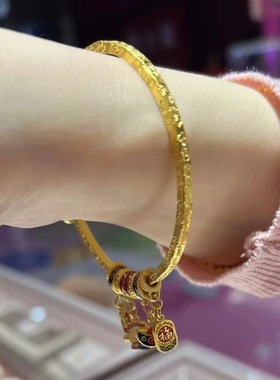2025女款金店同款古法中式吉言四方聚财纳福沙金手镯福满传家手环