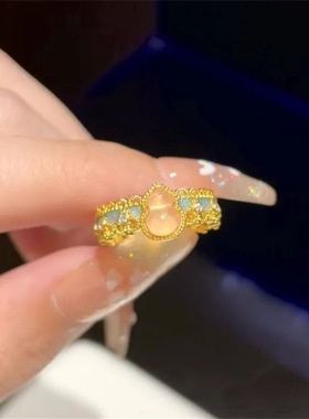 2025款金店同款沙金珐琅点钻凤华娇玉粉晶葫芦戒指手链女福禄首饰