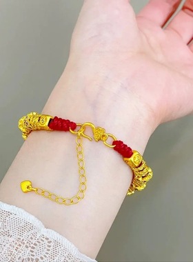 2025款金店同款沙金点钻锤纹小胖福麻花纹盘缠手链女编织红绳手串