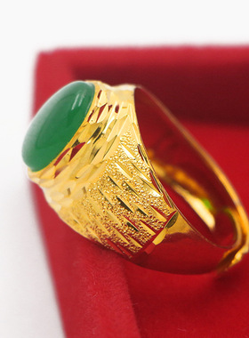 2025新款男士玛瑙车花镶嵌戒指男式活扣可伸缩深绿色玉戒指环