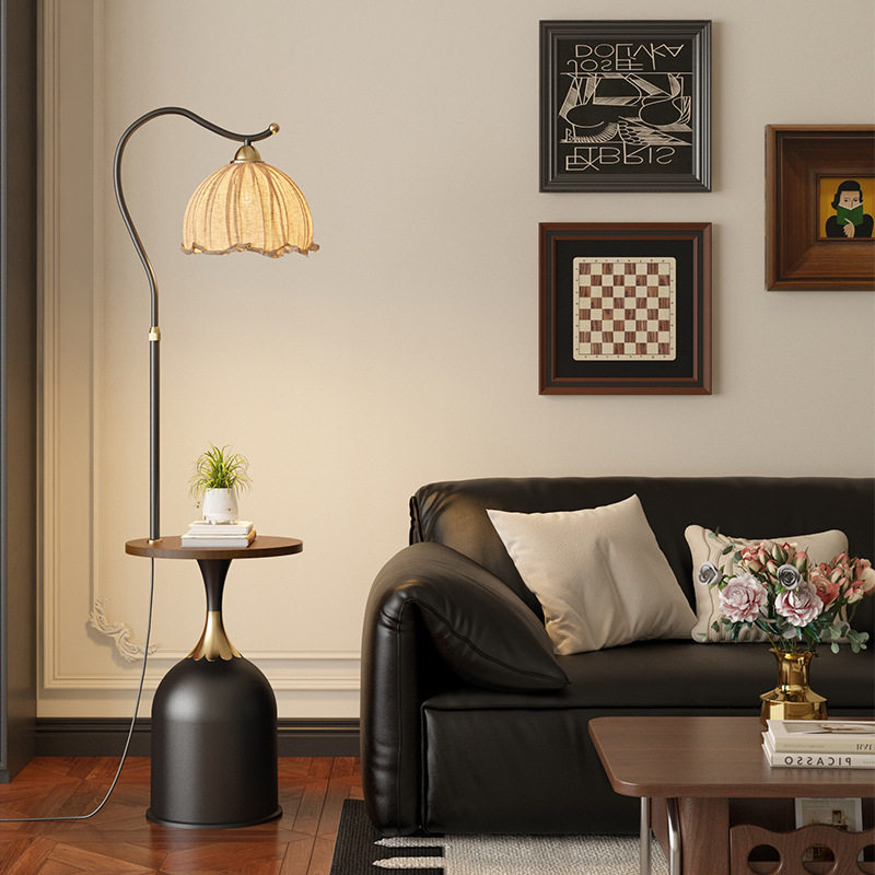 柚子钓鱼落地灯带置物架茶几一体中古风客厅沙发旁边装饰摆件台灯,淘宝优惠券,粉丝福利购,淘宝优惠卷