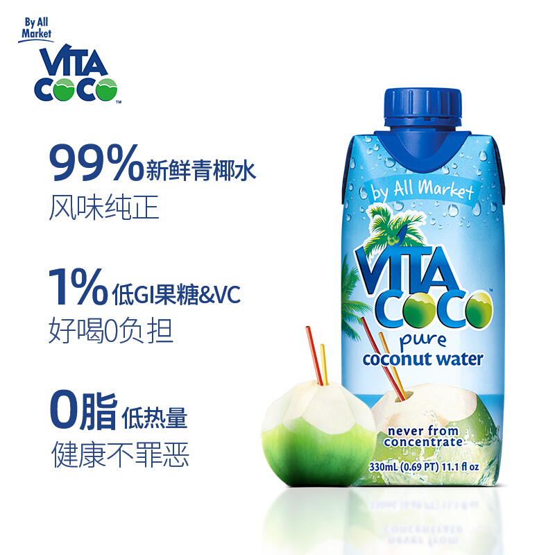 唯他可可Vita Coco椰子水330ml*12/1L*12/500ml*6瓶进口饮料NFC - 图0