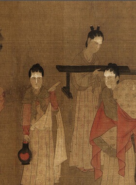 北齐杨子华校书图人物工笔国画