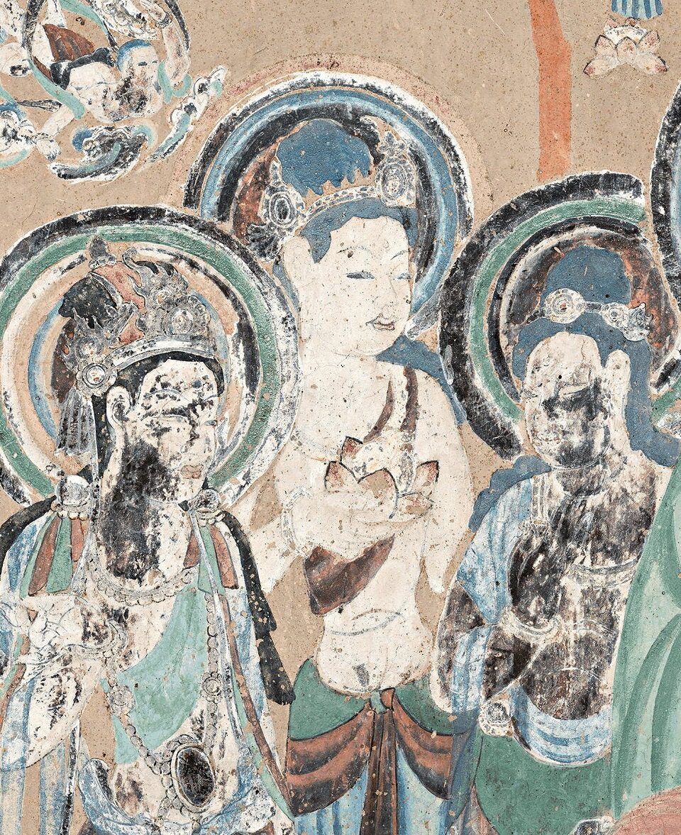 敦煌莫高窟壁画 弥勒说法图 古代佛像绘画临摹学习画稿佛堂装饰画