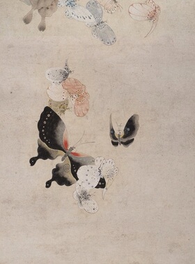 马荃《花蝶图》工笔草虫花鸟图国画书法图片素材艺术微喷绢布复制