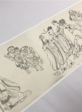 国画白描人物清代吴道子天王线条